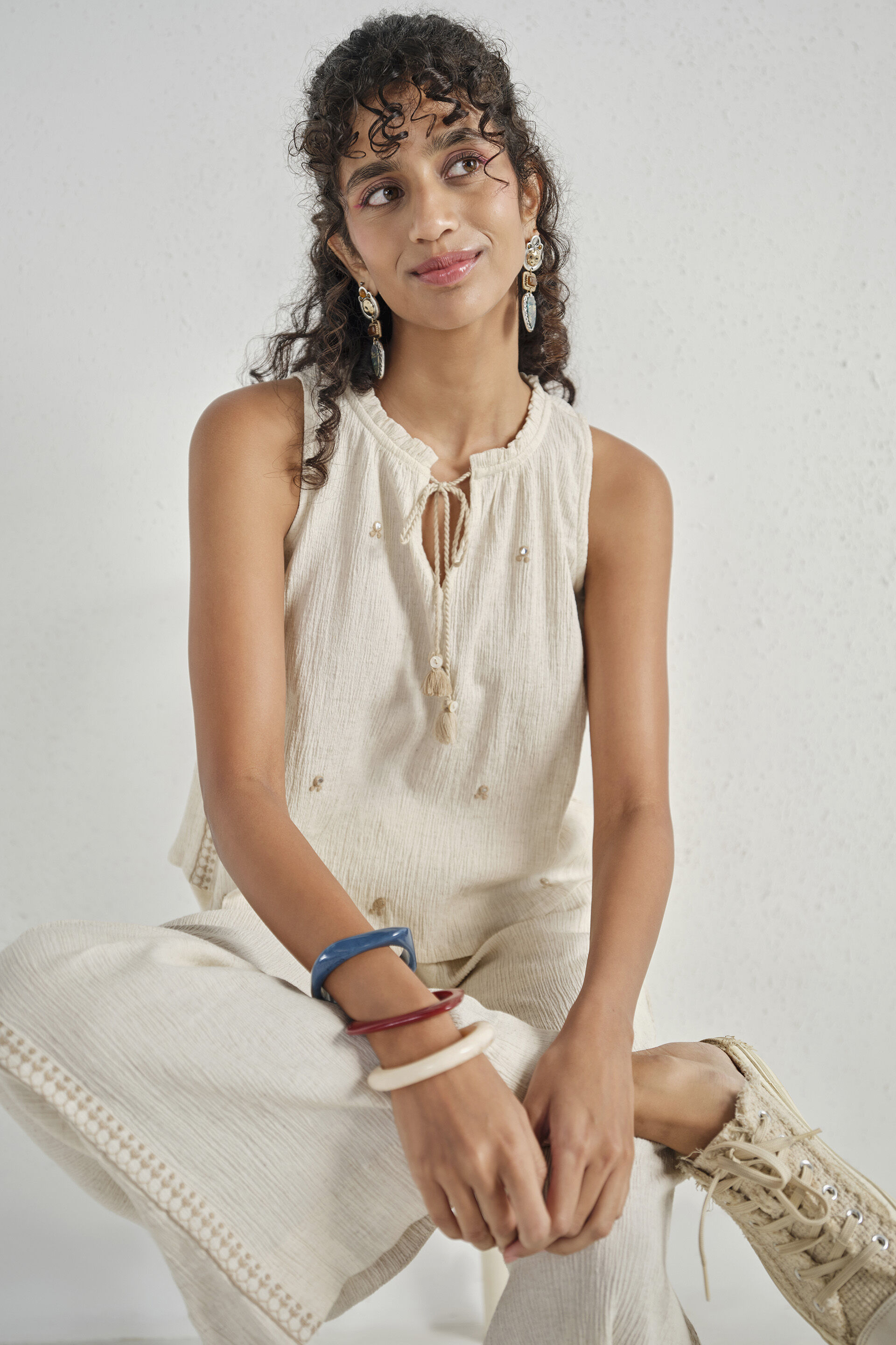 Neera Embroidered Co-ord Set, Natural, image 2